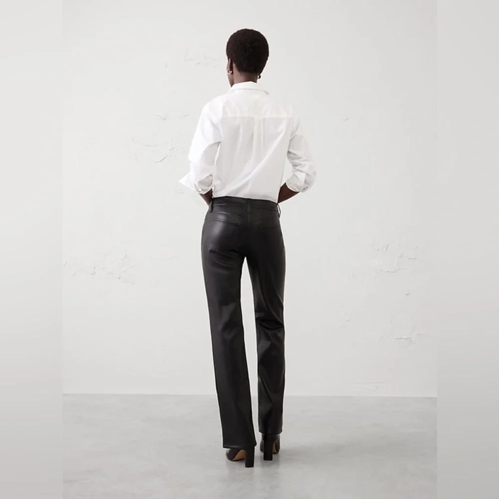 Banana Republic Vegan Leather Bootcut Pants 6 Petite NWT Black Mid Rise